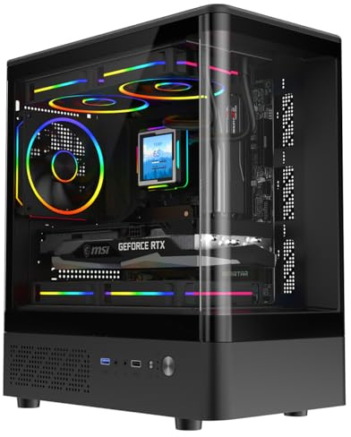 CiT F3 Curved Glass mATX Gaming PC Case - Panoramic Curved Front & Side Tempered Glass - 3x 120mm ARGB Fans Included - Daisy Chain Lighting - USB 3.0 + USB 2.0-240mm AIO Support | Black