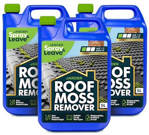 Jarder Moss Remover for Roofs 3 x 5L - Super Mix Strength Formula - Safe for Use on all Roof Types - Removes Algae and Mould