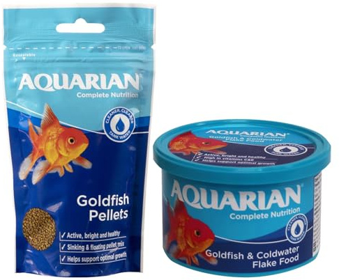 Aquarian Goldfish Food Bundle Flakes 50g + Pellets 100g Complete Nutrition