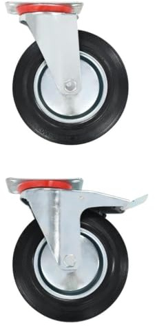 Augerlite 24 stycken Svängbara hjul 200 mm gummi med zinkbeläggning för verkstad, transportvagn och lager, 180 kg lastkraft, 12 hjul med bromsar, perfekt för industri, fabrik och flyttning