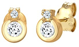 Elli diamonds Orecchini Donne Signore Borchie Classico Cerchio Topazio con diamante (0.03Ct.) In 585 Oro Giallo