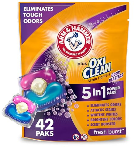 Arm & Hammer Plus OxiClean With Odor Blasters Laundry Detergent 5-IN-1 Power Paks, 42CT (Packaging may vary)
