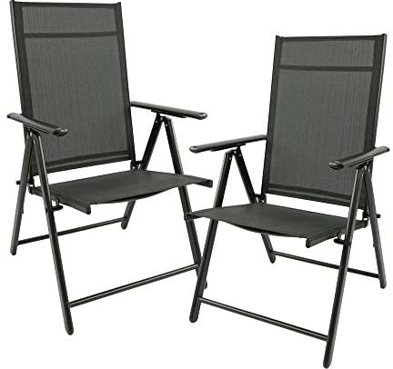 MaxxGarden Klappstuhl 2 Stuck - Schöner Gartenstühle - Gartenstuhl Hochlehner Verstellbar – Sitzmöbel Garten - Balkonstuhl klappbarer - Aluminium Gartensessel - 56x56x110 cm - Schwarz