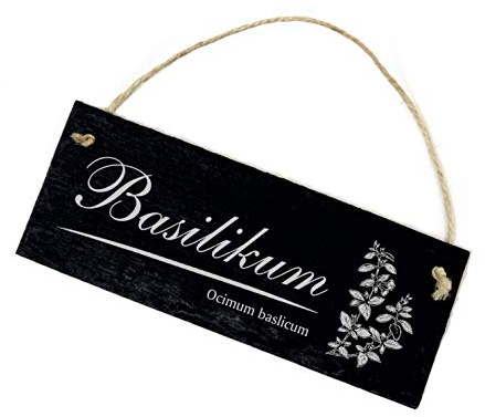 Schild Schiefertafel graviert - Basilikum - Küchenkraut Motiv Kräuterschild 22x8cm