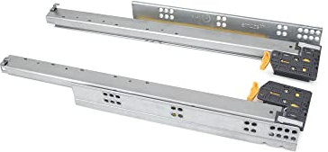 Emuca - Silver Führungen für Schubladen Vollauszug sanftes Schließen und Kupplung, 440, Verzinkt, Stahl