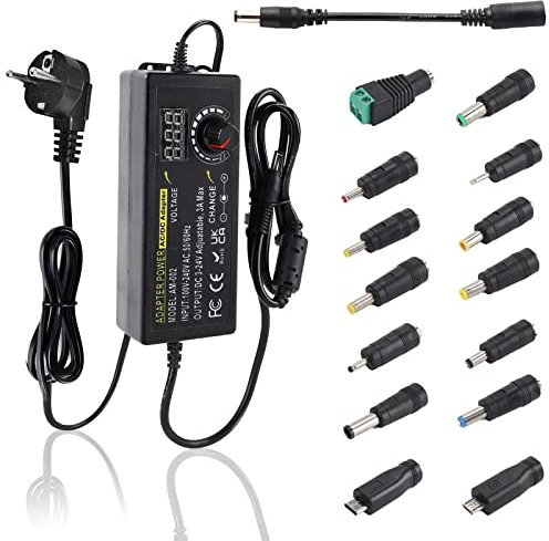 Universal Netzteil 3V-24V 3A 9W-72W Einstellbares Netzteil AC/DC Netzteiladapter 100V-240V AC zu DC mit 14 pcs Adapter Stecker für Haushaltsgeräte LED Beleuchtung, DVD, TFT Monitor und Lautsprecher