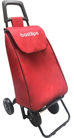 Bastilipo - Alex Rojo bermellon - Carro de la Compra 4 Ruedas Plegable con Capacidad de 37 litros y Bolsa isotermica
