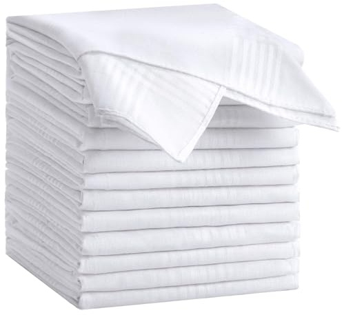 MIDERDO 12Pack Men's Handkerchiefs 16inch - White Lightweight Soft Cotton Handkerchiefs for men - 40x40cm Large Pocket Squares Hankies for Men and Grooms, Classic Gents Hankies Set (White with Stich)
