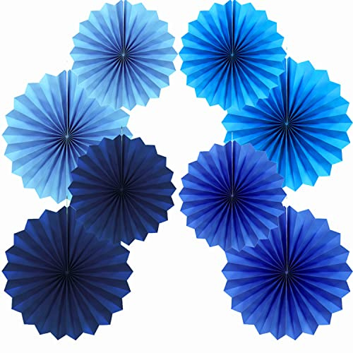 We Moment Zone Décorations de eventail Papier Bleu, 8 Pièces Décoration de Ventilateurs en Papier Suspendus pour la Fête D'événement