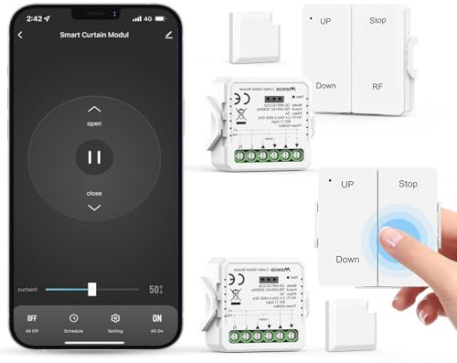 Maxcio Smart Rolladenschalter mit RF-Fernbedienung, WLAN Rolladensteuerung Relais Modul mit Timer, Prozentfunktion, Sprachsteuerung, Kompatibel mit Alexa, Echo, Google Home, 2 Packs