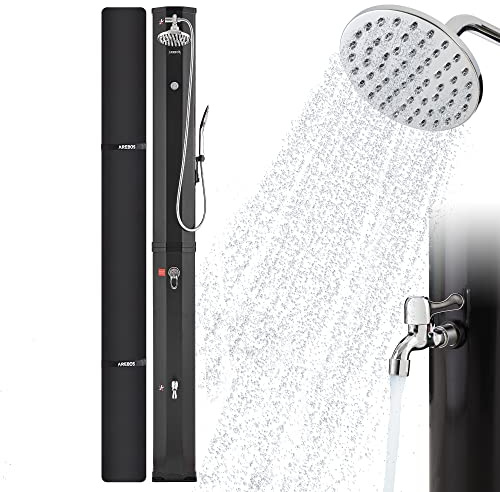 AREBOS Solar Shower 60 L | con doccetta e termometro | Temperatura dell'Acqua Fino a 60°C Doccia da Campeggio per Piscina | Soffione Rotondo | Tecnologia a Scatto | Coperchio Incluso | Nero