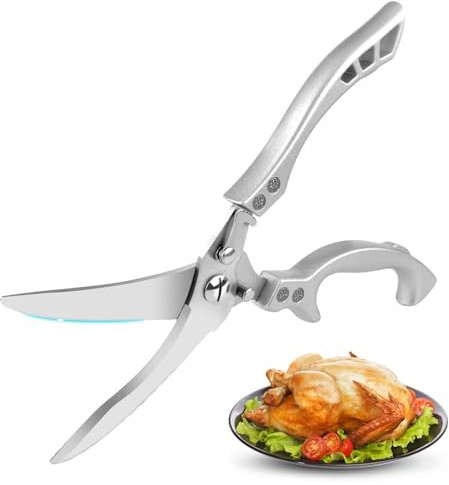 TNSLAND Forbici da cucina con manici in metallo, forbici affilate in acciaio inox con chiusura di sicurezza e meccanismo a molla (Professionali)