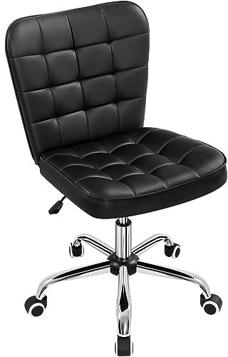 Yaheetech Armless Desk Task Chair Mid-back Office Chair Faux Leather Computer Chair with Adjustable Seat Height, Metal Base and Rolling Wheels for Home/Office, Black
