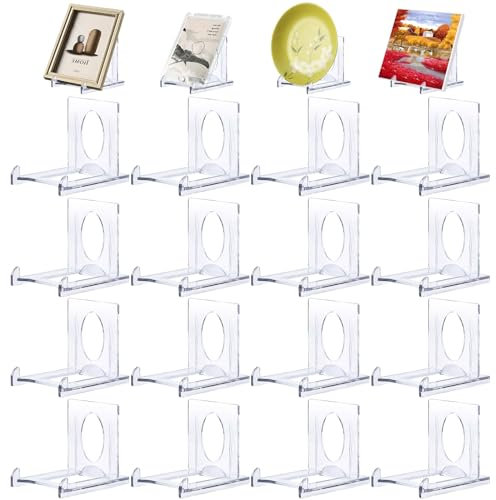 Forreen Porta Piatti da Esposizione Trasparente, 16 Pcs Espositore Regolabile in Acrilico Regolabile Espositori per Piatti Plastica Supporti per Espositori per Telefoni Cellulari,Foto,Opere D'arte