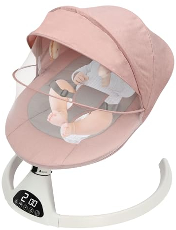 Elektrische Babywippe, Babywippe mit Bluetooth, Schaukelstuhl mit Fernbedienung for babies aged 0-12 months (Rosa)