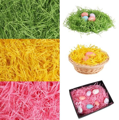 SULOLI Paglia per Cesti,150g Carta Tagliuzzata per Regali,Paglietta per Cesti per Confezioni Regalo Decorazioni Pasquali