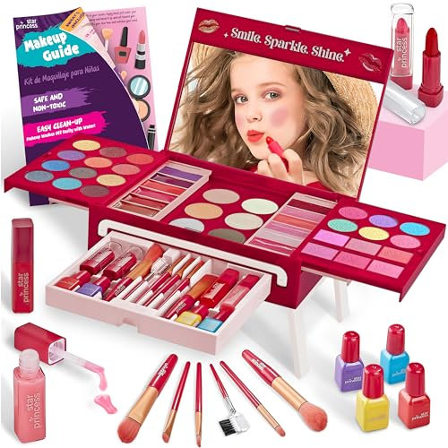 Star Princess Kinder-Schminkset für Mädchen – ungiftiges, echtes, abwaschbares Make-up-Set – Rollenspiel-Spielzeug – Geburtstagsgeschenkidee für Mädchen im Alter von 3, 4, 5, 6, 7, 8, 9, 10 Jahren