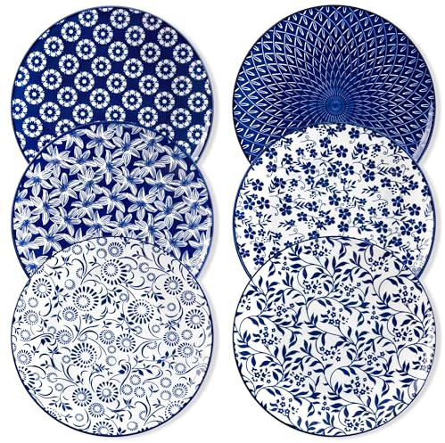 vancasso Série SELENE Lot de 6 Assiettes Plates 26cm, Assiettes à Dîner en Porcelaine Bleu et Blanc, Style Chinois, Passe au Micro-ondes, Four, Lave-vaisselle