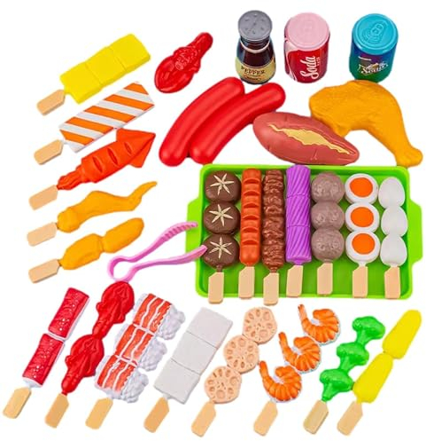 Realistisches Kinder Grill Spielset Mit Zubehör - Gartenküchen Kochspielzeugset, Lebensmittel Spielzeug - Geschenk für Jungen und Mädchen Ab 3 Jahren