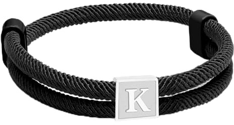 Paracord Armband Mens Surfer Svart Segelrep Justerbar Handgjord Flätad Armband med Bokstäver A-Ö Graduation Födelsedagsgåvor för Män