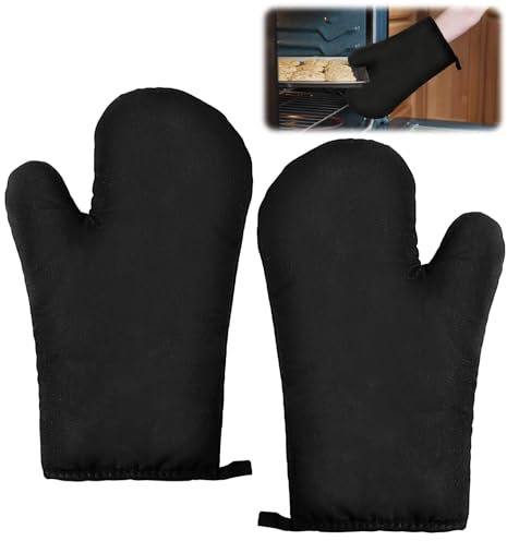 Set di 2 Guanti da Forno in Cotone Resistente al Calore 29x17 cm Guanto Professionali per Cucina Cottura Grigliate, Oven Gloves Protezione Alta Temperatura Guanti Barbecue Nero