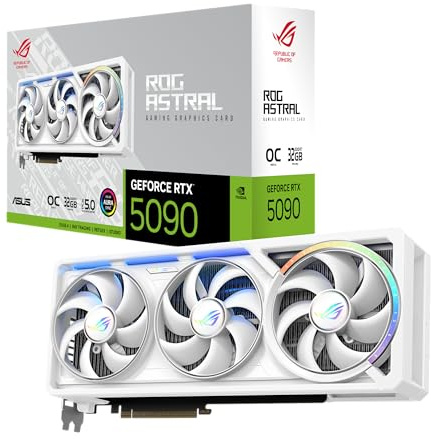 ASUS ROG Astral GeForce RTX 5090 32GB GDDR7 White OC Edition Gaming Quad Fan Graphics Card (NVIDIA DLSS 4, 3.8-Slot Design, PCIe 5.0, 3X DP 2.1b, 2X HDMI 2.1b, White, ROG-ASTRAL-RTX5090-O32G-WHITE)