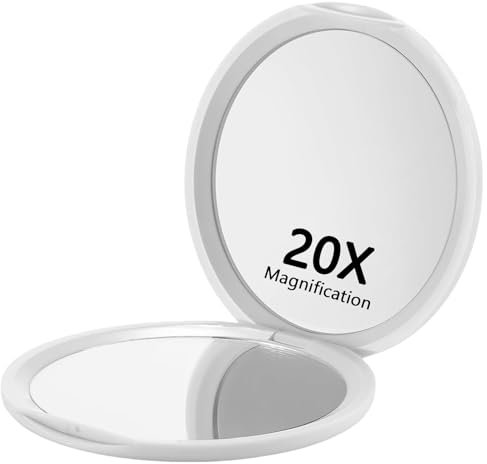 Zernblend Compact Pocket Mirror with 1X/20X Magnification, Ideal for Travel, 3 Inch Round White Mirror for Makeup and Grooming