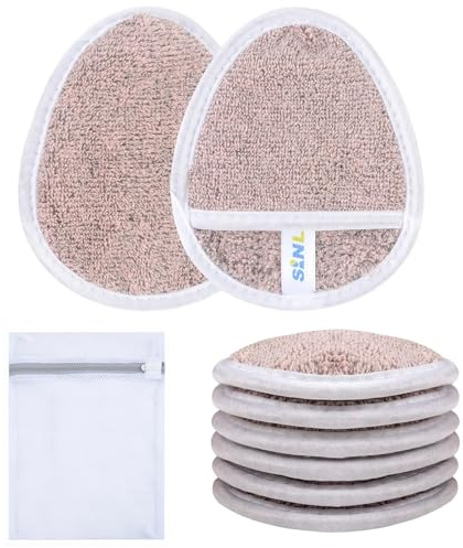 SINLAND Reusable Makeup Remover Pads For Face,Eye,Lips Microfiber Gentle Facial Cleansing Cloths for All Skin Types Friendly for Makeup Remover With Laundry Bag 5.1inchx3.93inch Pack of 6