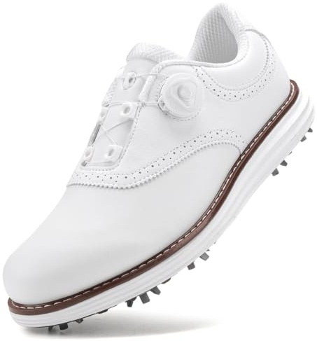 SDEQA Chaussures de Golf en Cuir pour Hommes avec 9 Crampons, Baskets d'extérieur imperméables, Grande Taille,D,44 EU