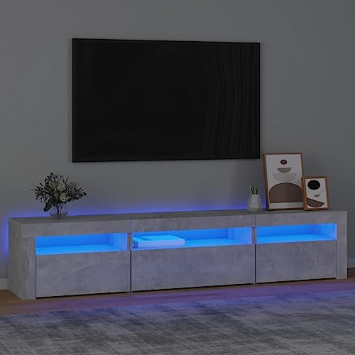 Homvdxl LED TV Stand for TVs up to 85 Inches, 195 cm Wide TV Unit with Open Shelves & Doors, 3 Units, Modern Entertainment Centre for Living Room Bedroom - Rustic Grey