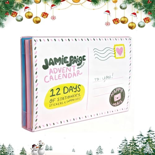 Calendario dell'Avvento 12 giorni di Happy Mail, 12 buste con adesivi e sorprese, cancelleria e adesivi, calendario con il conto alla rovescia, scatola a sorpresa per diario (1pcs)