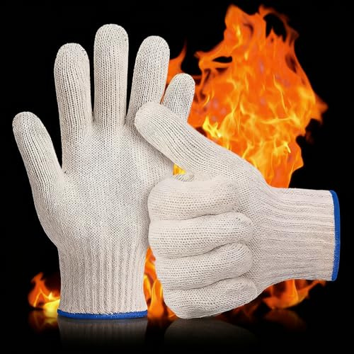 1 Pair Heat Resistant Gloves,Cut Resistant for BBQ Grilling Baking Welding | Cooking gloves for BBQ, grilling, baking, cutting, welding, smoker, fireplace and hot food handling. White.