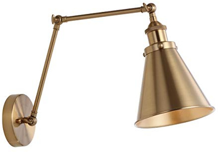 JONATHAN Y 7 Brass Gold Classic Industrial Metal Adjustable Arm LED Wall Sconce for Bedside Reading, Farmhouse Swing Arm Wall Lamp with Metal Shade, Hardwired (JYL7461A)