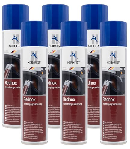 Normfest Rednox Roststopp-Grundierung – Effektiver Korrosionsschutz und Haftvermittler für Metall, Karosserie, Maschinenbau und Oldtimerrestauration, 6x 400ml
