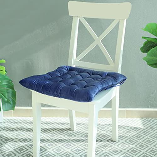 GREATOYAR Cojin para Silla y Asiento, Cojín Decorativo con Correas de Sujeción, Decoración de Jardín Casa Terraza, Fabricado en España, 16 Pespuntes, 45x45x5cm, 1 Unidad, Terciopelo, Azul