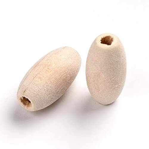 Perlin 50stk Natur Holzperlen 20mm zum auffädeln Basteln 3mm großes loch, Oval Spacer Perlen Zwischenperlen Farblos Unbehandeltem