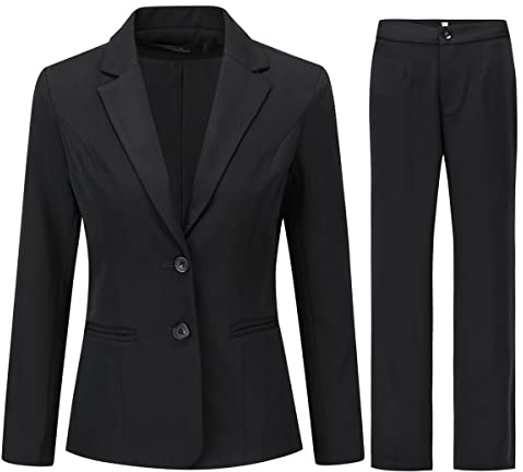 YYNUDA Traje para Mujer Conjunto con Pantalón, Blazer de Revés de 2 Piezas, Doble Botonadura, Slim Fit, Trajes Oficiales, Negro , XL