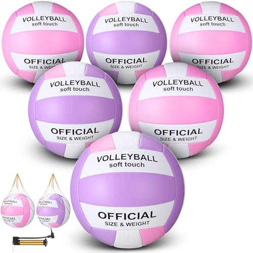 Woanger 6 Pcs Size 5 Volleyballs Bulk, Pink Purple White