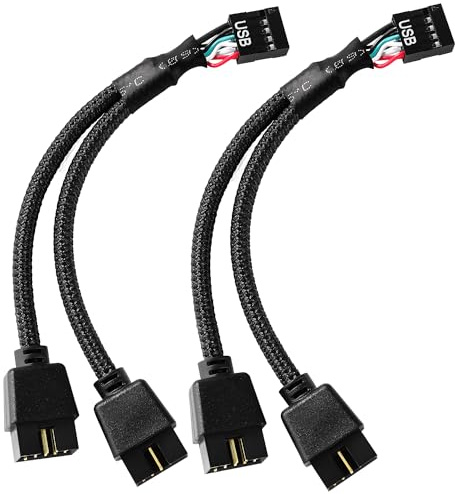 KUOQIY 2 Piezas USB 2.0 9 Pines Hembra Doble Cable de ExtensióN Macho 9 Pines, Placa Base 9 Pines USB 2.0 Separador de Cabecera, Divisor de Cabezal de 9 Pines, para Placa Base Ordenador, Negro
