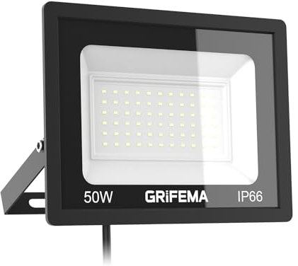 GRIFEMA GD401-5, Focos LED Exterior 50W, 5500LM Foco Proyector LED, 66 LED 6500K Blanco Frío Floodlight para Casa, Garaje, Patio, Camino, Jardín