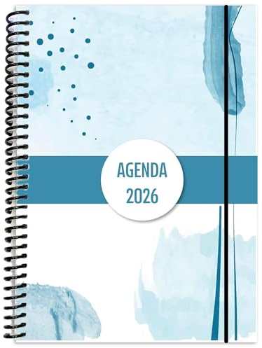 EDIDÁCTICA Agenda Semana Vista 2026 Formato A5 Papel Premium 80g Diseño Moderno Portada Azul Calendario Mensual Espiral Flexible Tapa Plástica Ligera Profesional Planificador Diario y Direcciones