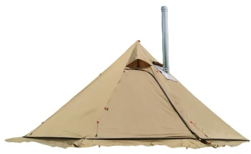 Tipizelt Winter Campingzelt Familien Zelt Wasserdicht mit Ofenrohrdurchführung Firstzelt Kuppelzelt 400X220cm 3kg Camping Wandern Trekking Klettern Festival Khaki