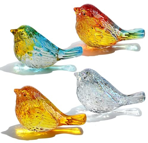 HDCRYSTALGIFTS 4 statuette di uccelli in cristallo da collezione, statue di animali in cristallo da 7,6 cm, statuette decorative in miniatura di animali in vetro per decorazione per mensole domestiche