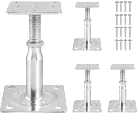 EXLECO 4pcs Supports de Poteau Réglables en Hauteur 100mm-150mm Support Poteau Bois Galvanisés Trou de Poteaux de Support Réglable Pied de Supports de Sol en Béton pour Clôture Carport Pergola Abri