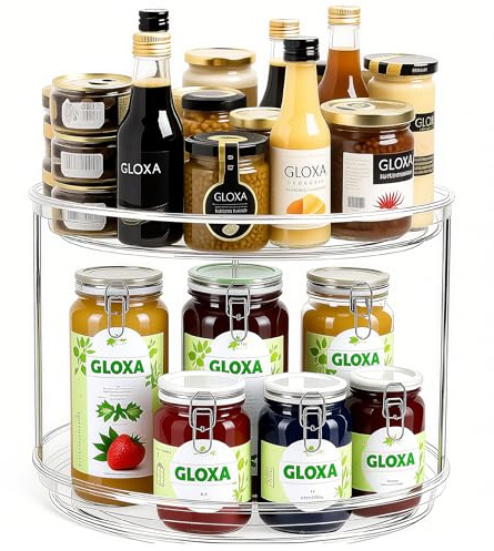 23.5CM Especiero Giratorio 360°, 2 Pisos Lazy Susan Despensa Organizador Especieros para Cocina Giratorio Estante de Plástico para Botellas, Cosmético, Armario, Despensa