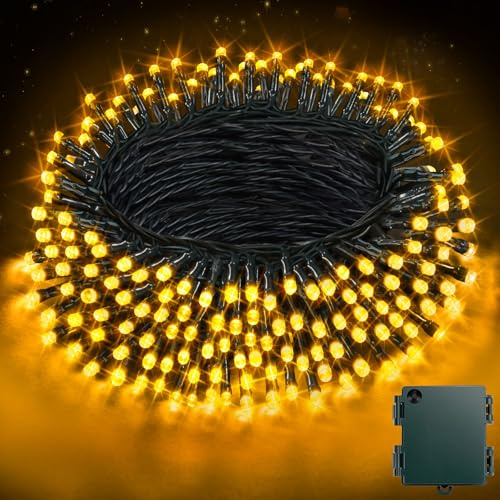 Buudala Guirnalda de Luces con Pilas - 21 Metros, 210 LED, IP44 Impermeable, 8 Modos + Temporizador para Jardín, Navidad, Fiestas, Interior/Exterior, Luces de Navidad con Pilas, Caja de Batería Verde