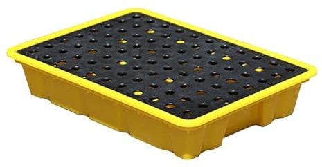 Set di vaschetta raccogli-Gocce e Secchio per Vernice industriali, 2 Piattaforme modulari con Scarico e griglia Rimovibile per Lo stoccaggio in Garage, Giallo (49x35x9,5 cm)