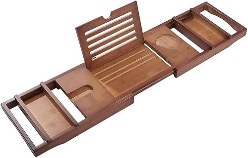 OWOHYG Plateau de Baignoire en Bambou avec poignées Extensibles – Plateau de Salle de Bain réglable avec Support de Lecture et Tablette – Extensible jusqu'à 110 cm pour Une Utilisation sous la dou
