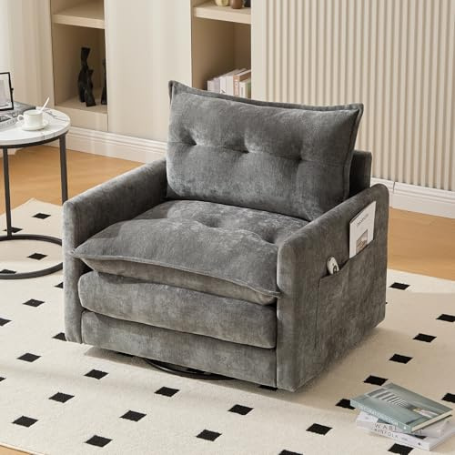 BLUON HOME Poltrona lounge girevole a 360° con braccioli, grande divano singolo per soggiorno, camera da letto, studio e ufficio, divano, poltrona in stile moderno con cuscino (grigio)