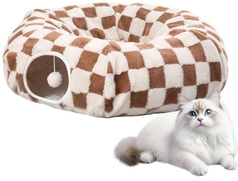 Liakyunf Tunnel De Jeu pour Chat - avec Balle Et Coussin Amovible,Lit Tunnel Chat avec Tapis De Sommeil Chaud - pour Chaton Chiot Petit Chien Interieur Chambre Salon Balcon Appartement
